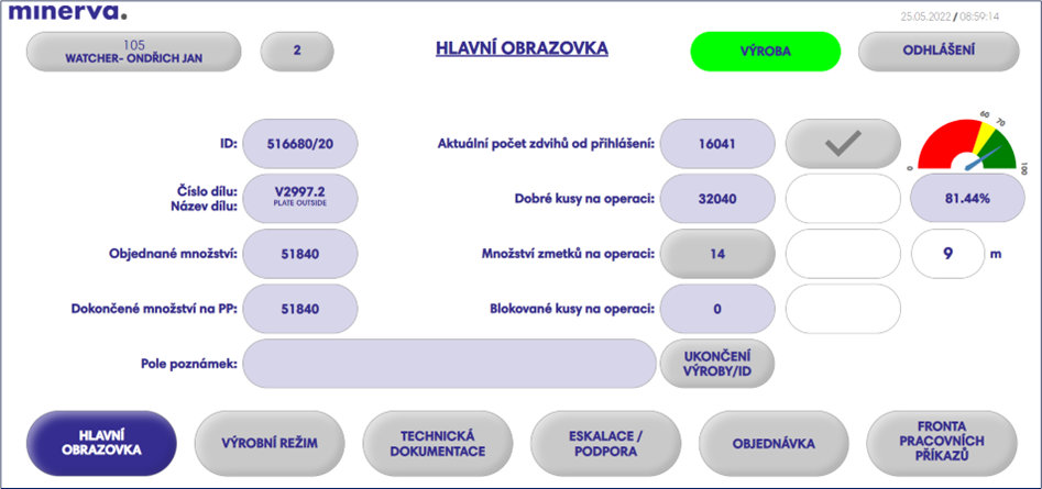 m.mes vzhled - hlavní obrazovka